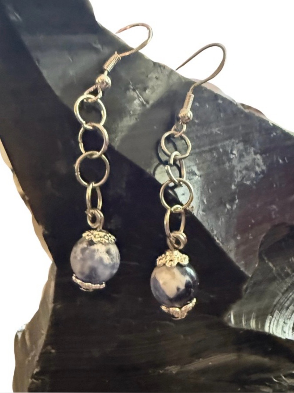 Witchy Sodalite Drop Earrings, Air Sign Crystal, 925 Silver Hooks